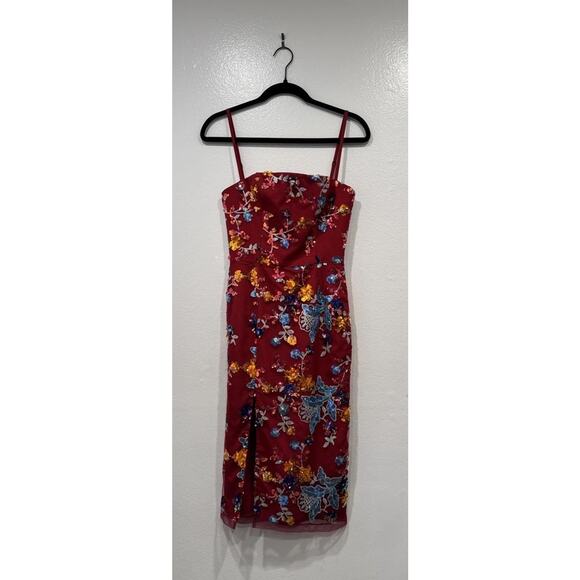 Helsi Sonya Floral Sequin Midi Dress Women’s Size XS Cocktail Multi Color Slit - Picture 1 of 9